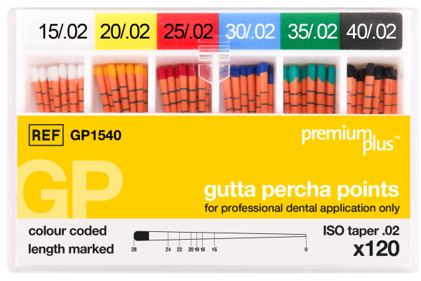 ISO Guttapercha Spitzen 2% farbcodiert Länge 28,0mm (120 Stück)