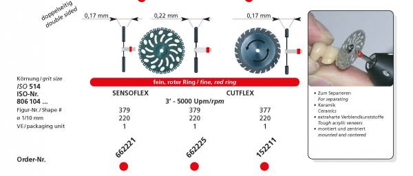 Flexible Diamantscheibe Sensoflex und Cutflex für Keramik und extraharte Verblendungskunststoffe - montiert geliefert