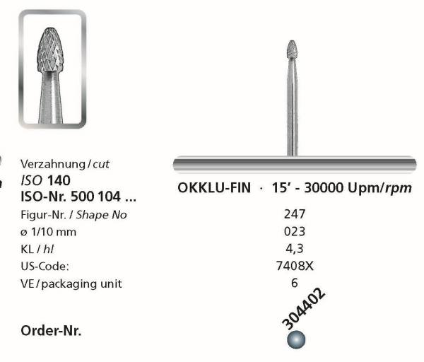Hartmetallbohrer OKKLU-FIN - 023 Schaft 104 HP