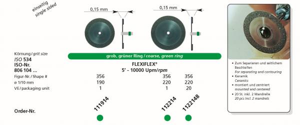 Flexible Diamantscheibe FLEXIFLEX unten belegt zum Separieren und seitlichem Beschleifen von Keramik
