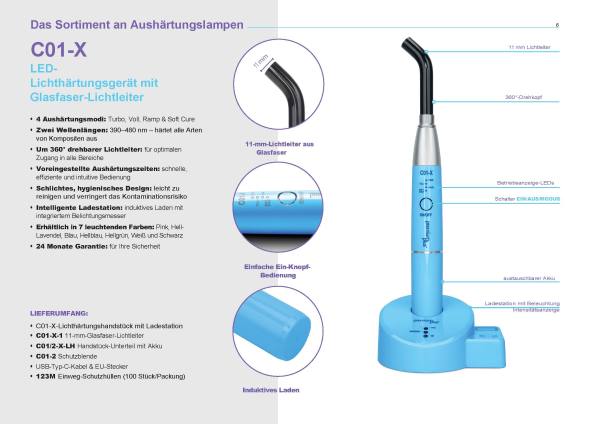Lichthärtung mit Glasfaser-Lichtleiter mit 4 Modi