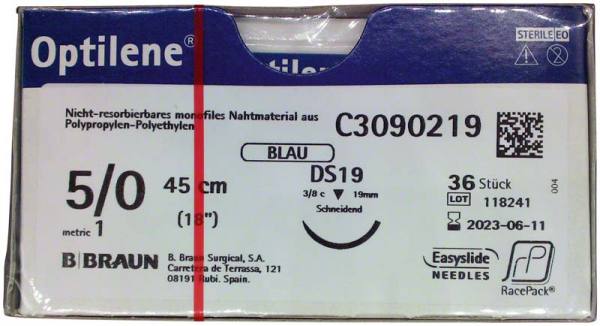 Optilene® 45 cm, USP 5/0, DS19 - Packung 36 Stück