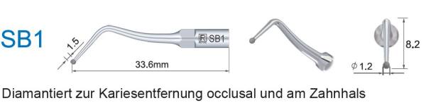 SB1 Ultraschallspitze diamantiert zur Kariesentfernung okklusal am Zahnhals