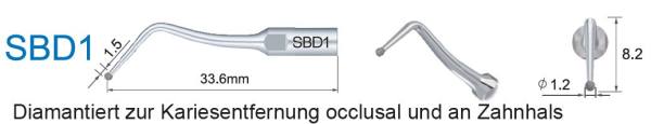 SBD1 Ultraschallspitze diamantiert zur Kariesentfernung okklusal am Zahnhals