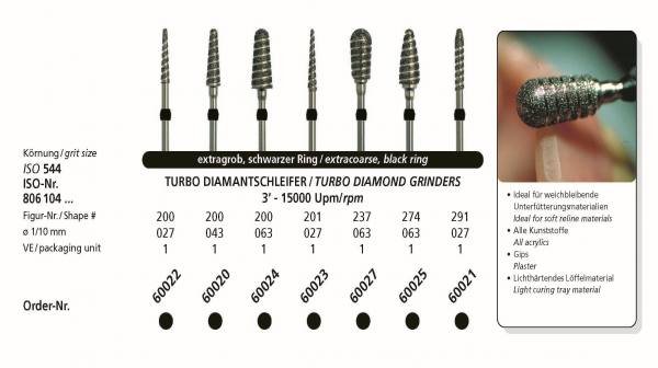 Sonderdiamantschleifer TURBO-Diamantschleifer alle Kunststoffe und Gips, ideal für weichbleibende Unterfütterungsmaterialien