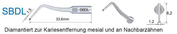 SBDL Ultraschallspitze diamantiert zur Kariesentfernung mesial und an Nachbarzähnen
